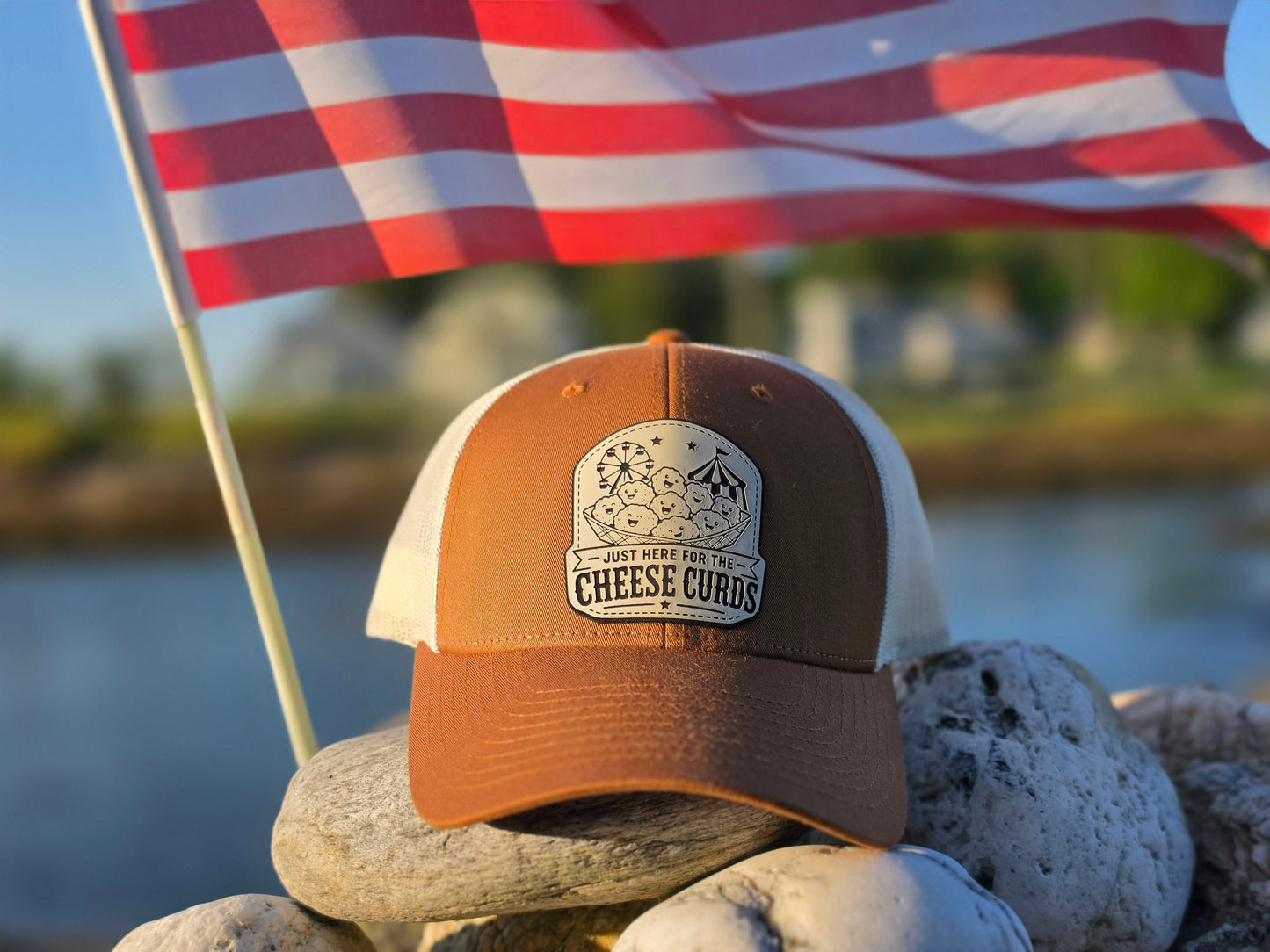 Just Here for the Cheese Curds Eggshell Patch Hat