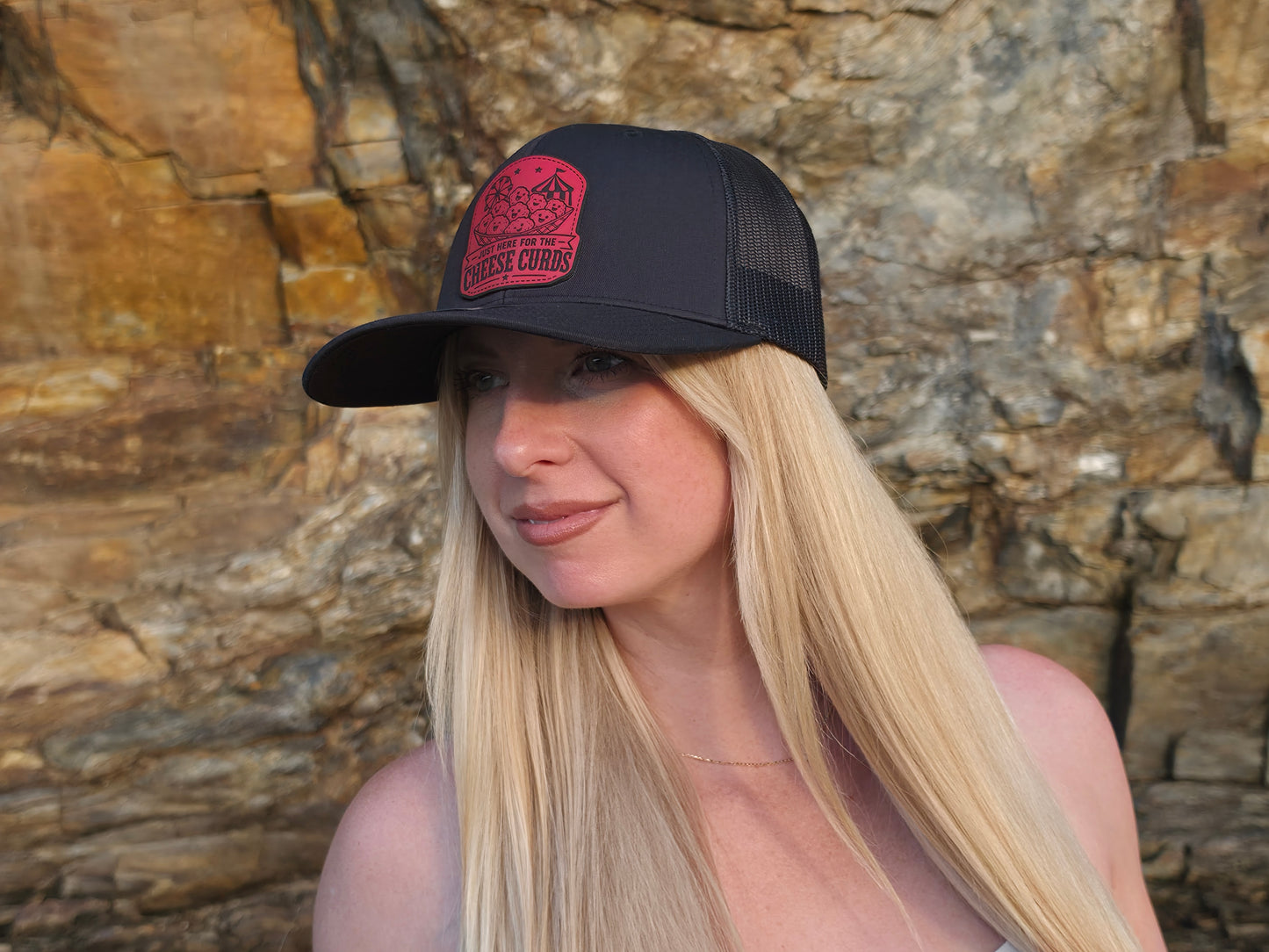 Just Here for the Cheese Curds Red Patch Hat