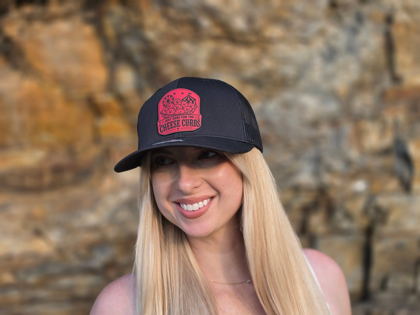 Just Here for the Cheese Curds Red Patch Hat